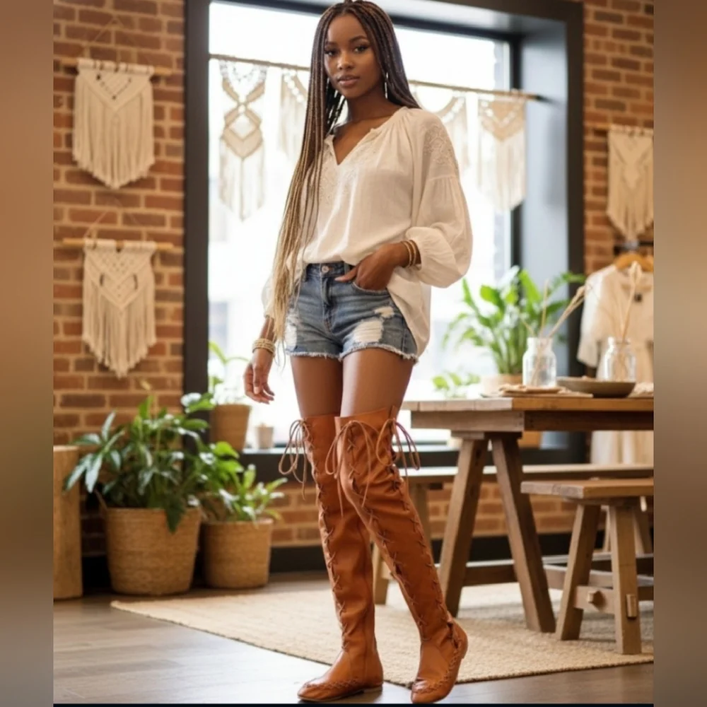 Boho Lace Up Over-the-Knee Moccasin Boots
